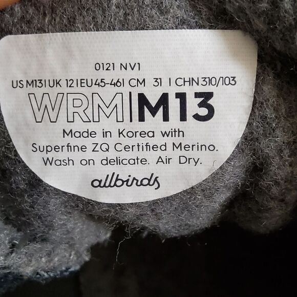 Allbirds Men\'s WRM Wool Runner Mizzles Sneaker Grey Size 13